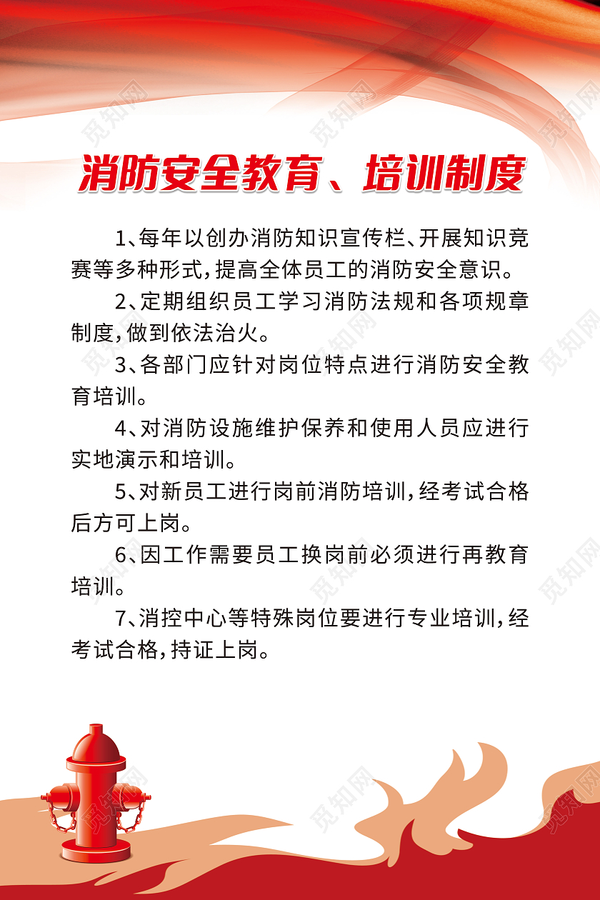 红色火焰消防安全教育培训管理制度牌管理制度套图