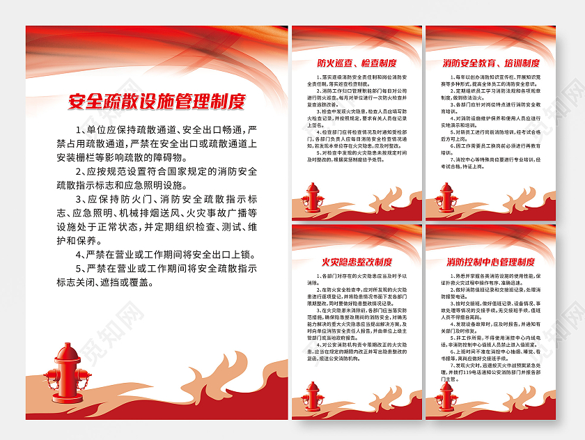 红色火焰消防安全教育培训管理制度牌管理制度套图