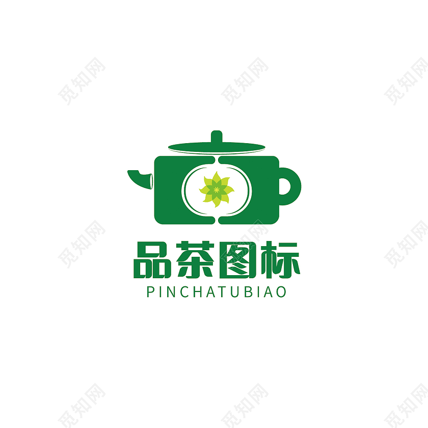 茶叶 茶壶 绿色花型 图标 logo ai素材茶叶茶叶logo