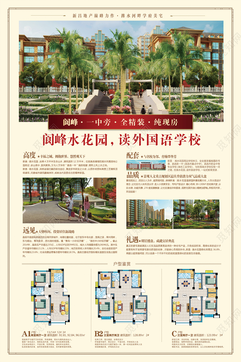 红色高端简约房地产建筑住宅楼盘房地产宣传单