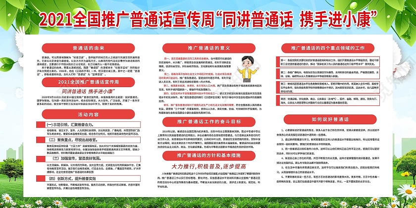 绿色小清新全国推广普通话宣传周同讲普通话携手进小康展板普通话推广
