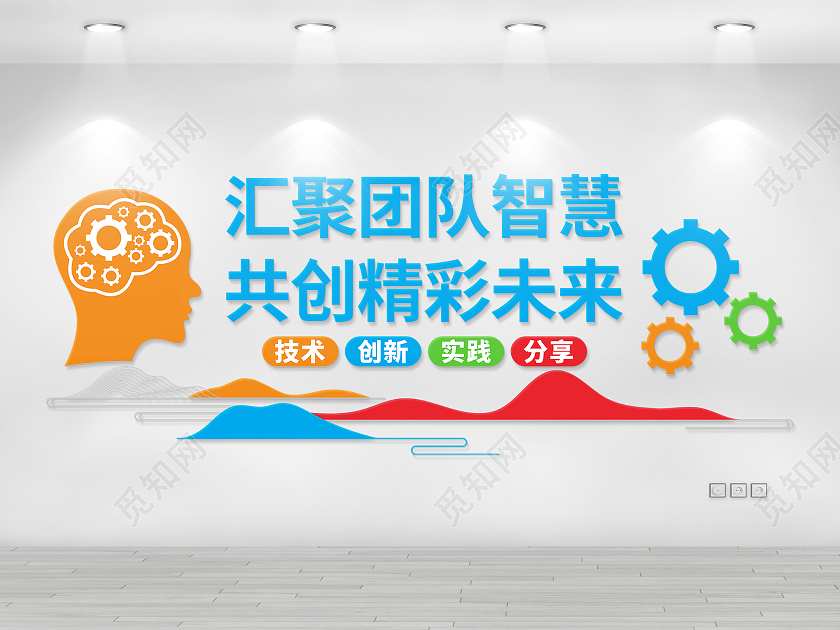 大气蓝色创意风格企业团队精神文化墙企业精神