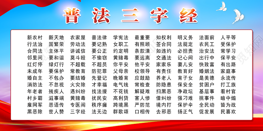 红色简约普法三字经法律常识普法展板