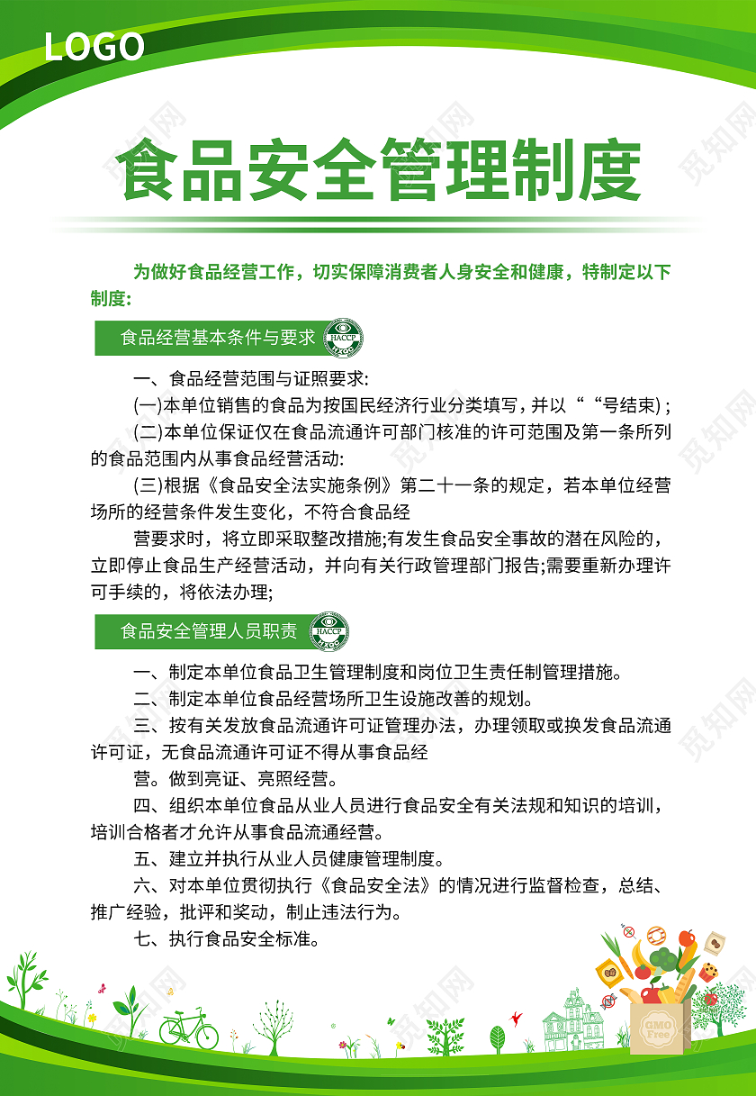 绿色简约大气商务科技风食品安全管理制度公司绿色制度