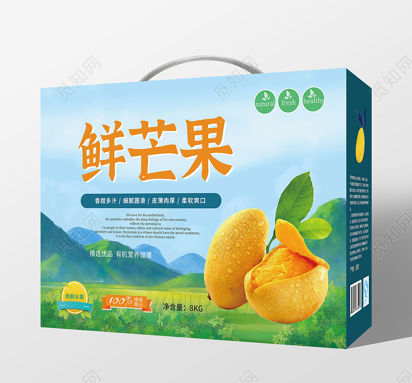 黄色水彩简洁大气芒果手提盒包装水果礼盒设计芒果礼盒包装
