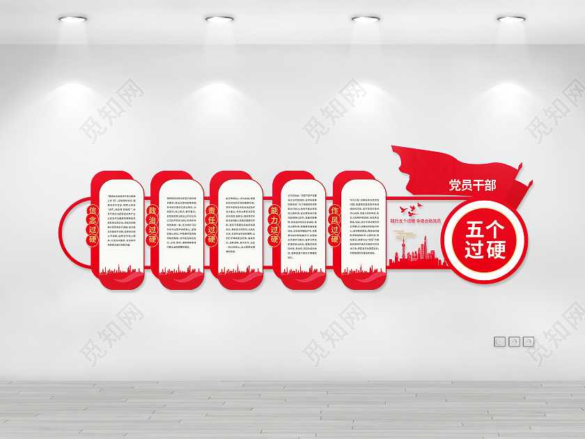 红色大气创意党员干部五个过硬宣传文化墙设计五个过硬文化墙