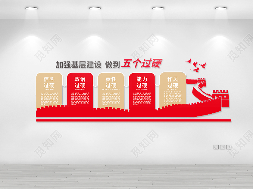 红金色创意简洁加强基层建设做到五个过硬文化墙设计