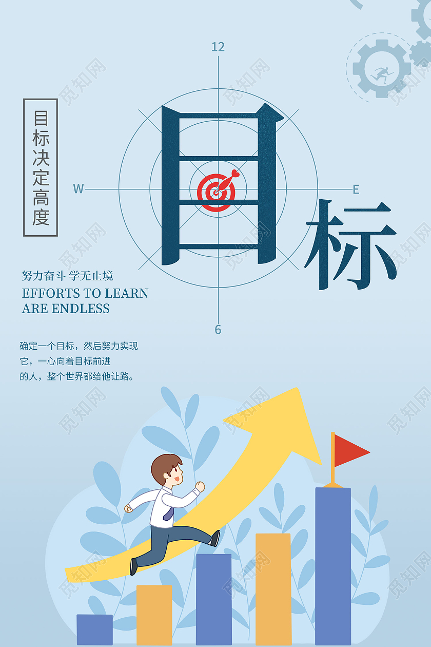蓝色简约风目标决定高度学无止境海报目标海报