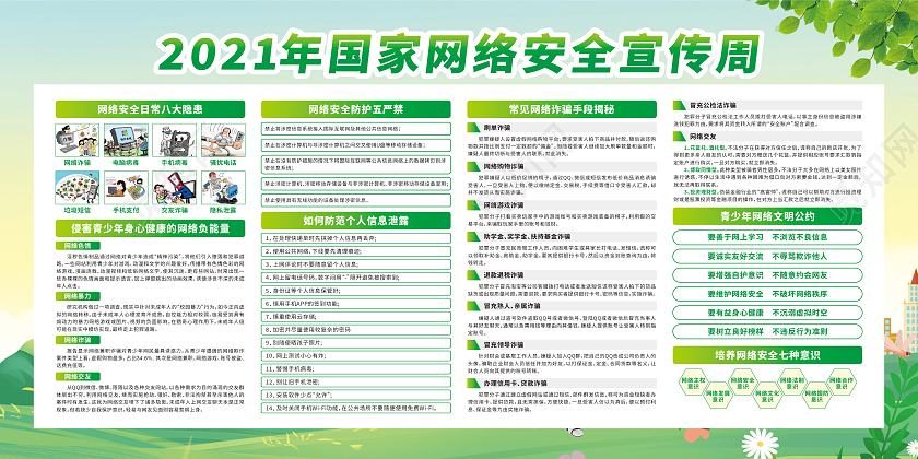 绿色卡通网络安全为人民网络安全靠人民宣传栏网络安全宣传周宣传栏