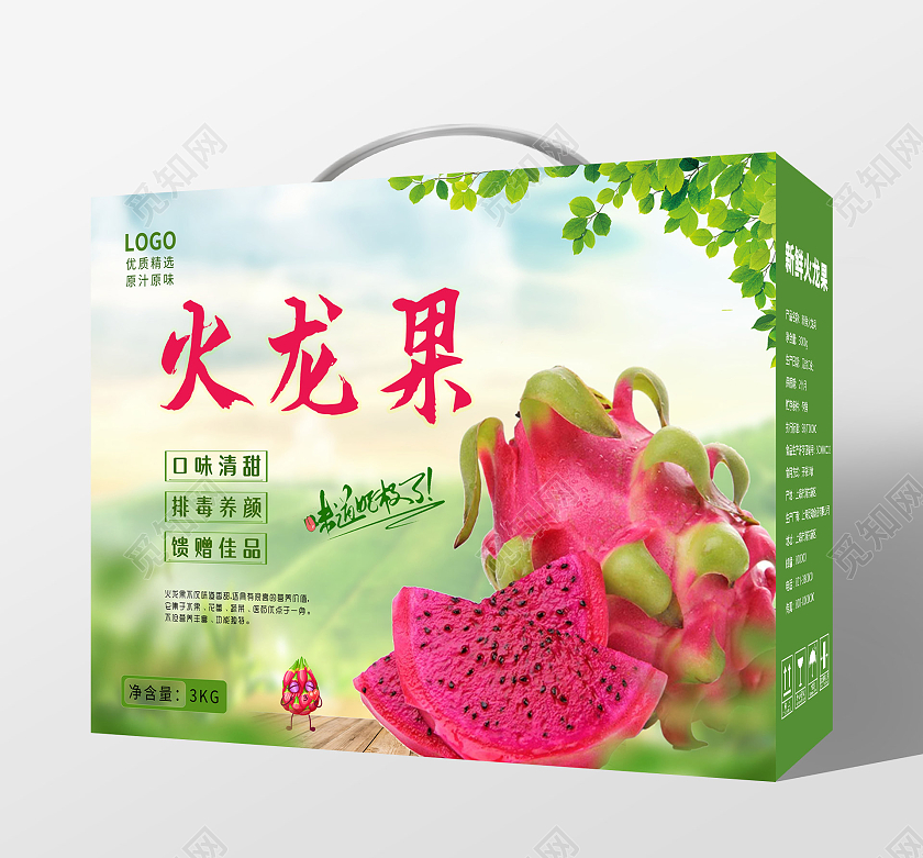 绿色清新火龙果包装盒水果手提盒精品火龙果礼盒包装