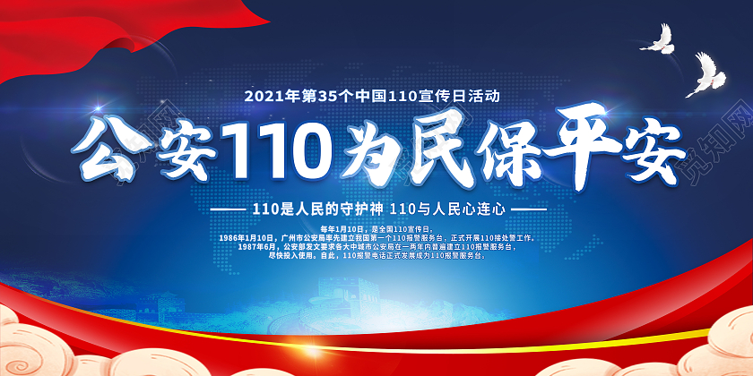 蓝色简约公安110为民保平安公安文化展板