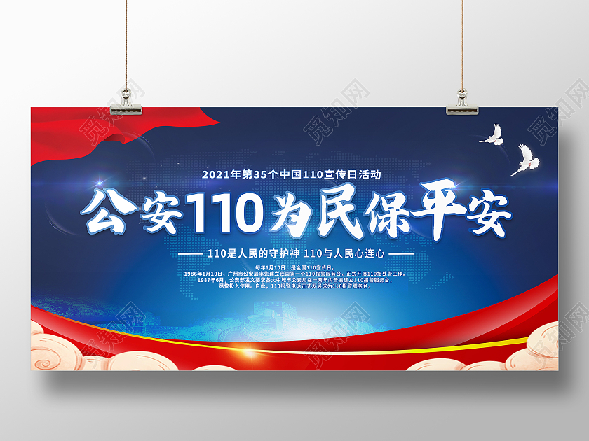 蓝色简约公安110为民保平安公安文化展板