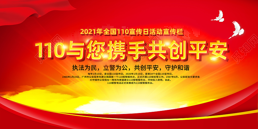 红色简约110与您携手共创平安公安文化展板