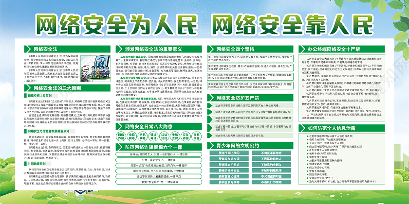 绿色卡通网络安全宣传周网络安全为人民网络安全靠人民网络安全宣传周宣传栏