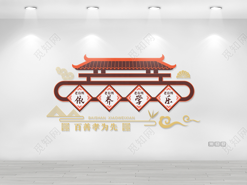 咖啡色简约大气百善孝为先养老院文化墙