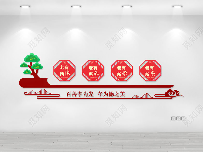红色色简约大气百善孝为先养老院文化墙