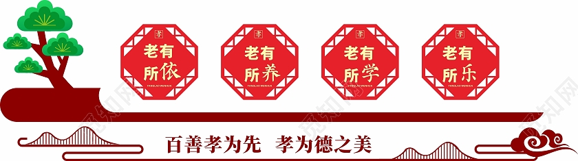 红色色简约大气百善孝为先养老院文化墙