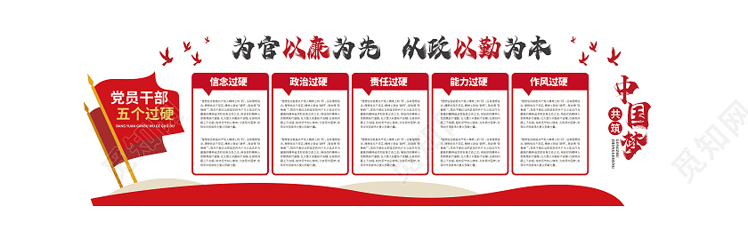 红色政党党员干部五个过硬宣传展示文化墙五个过硬文化墙
