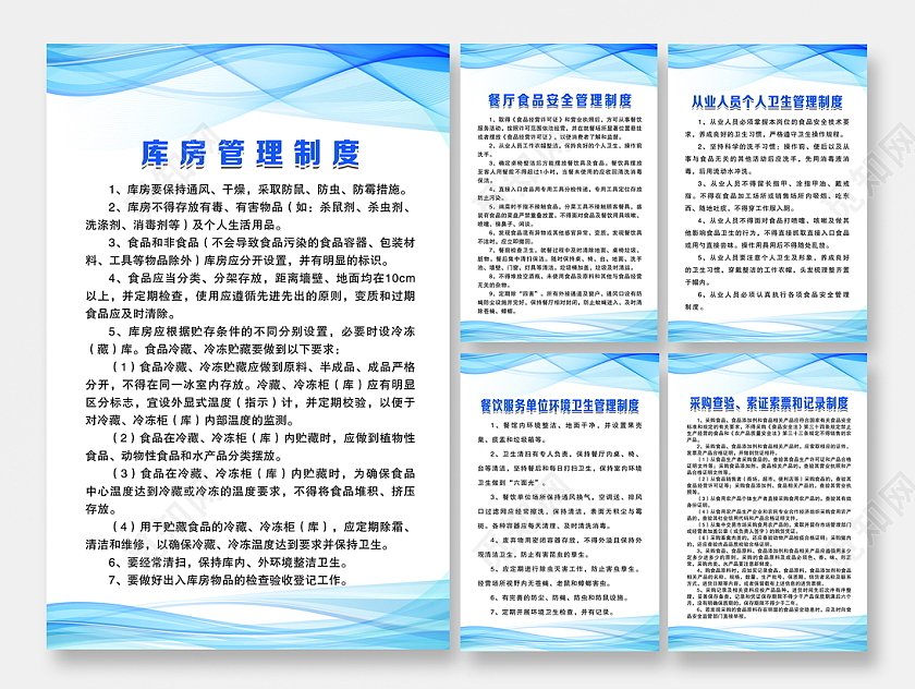简洁大气蓝色餐饮制度食品制度套图管理制度套图