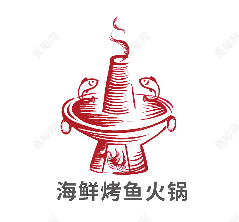 红色海鲜烤鱼火锅美食餐饮logo