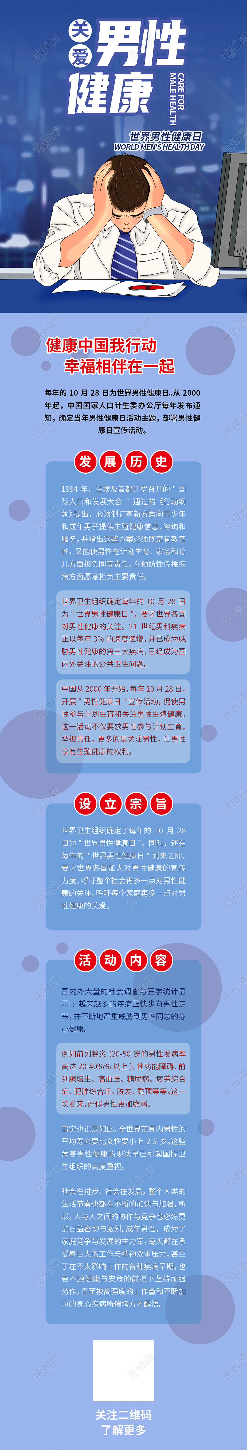 蓝色卡通关爱男性健康世界男性健康日ui长图世界男性健康日长图