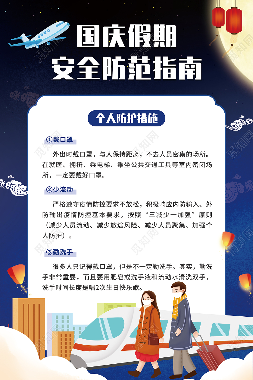 红色国庆假期安全防疫指南海报国庆节国庆出行国庆安全