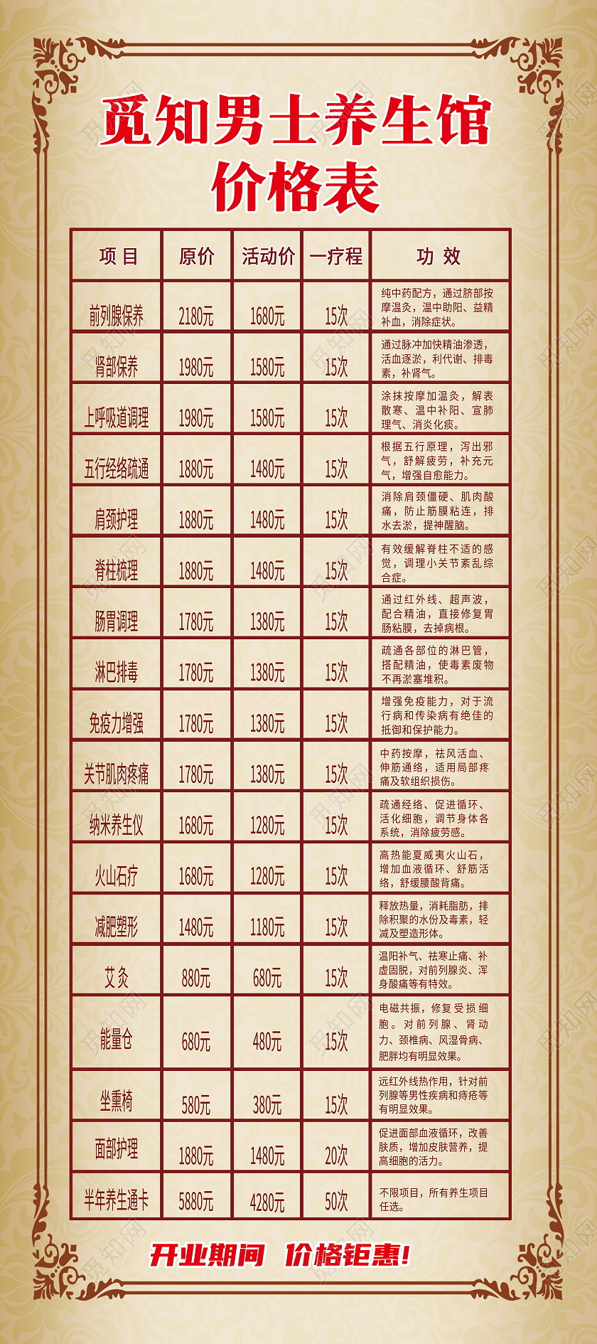 简约男士养生会馆开业期间活动多多展架养生馆价格表