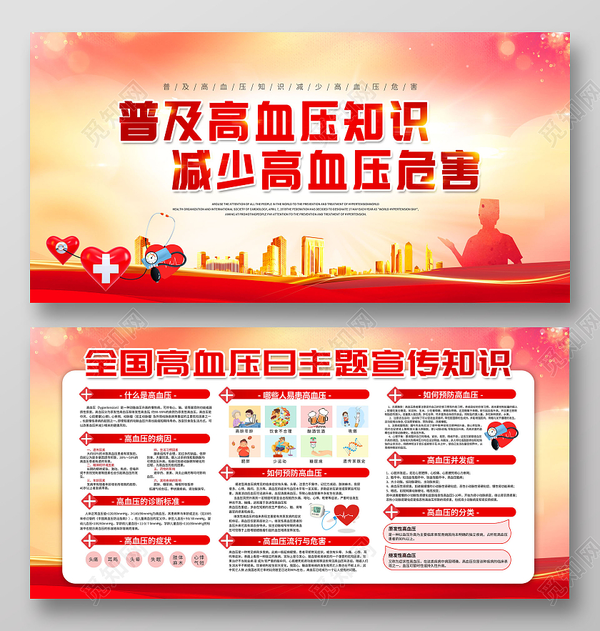红色普及高血压知识减少高血压危害2021年全国高血压目宣传栏全国高血压日宣传栏