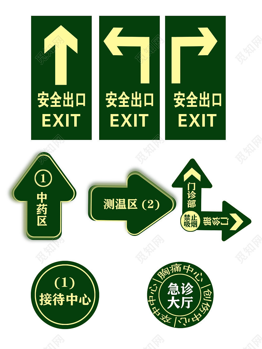 绿色箭头简约医院地贴方向鲜明指示