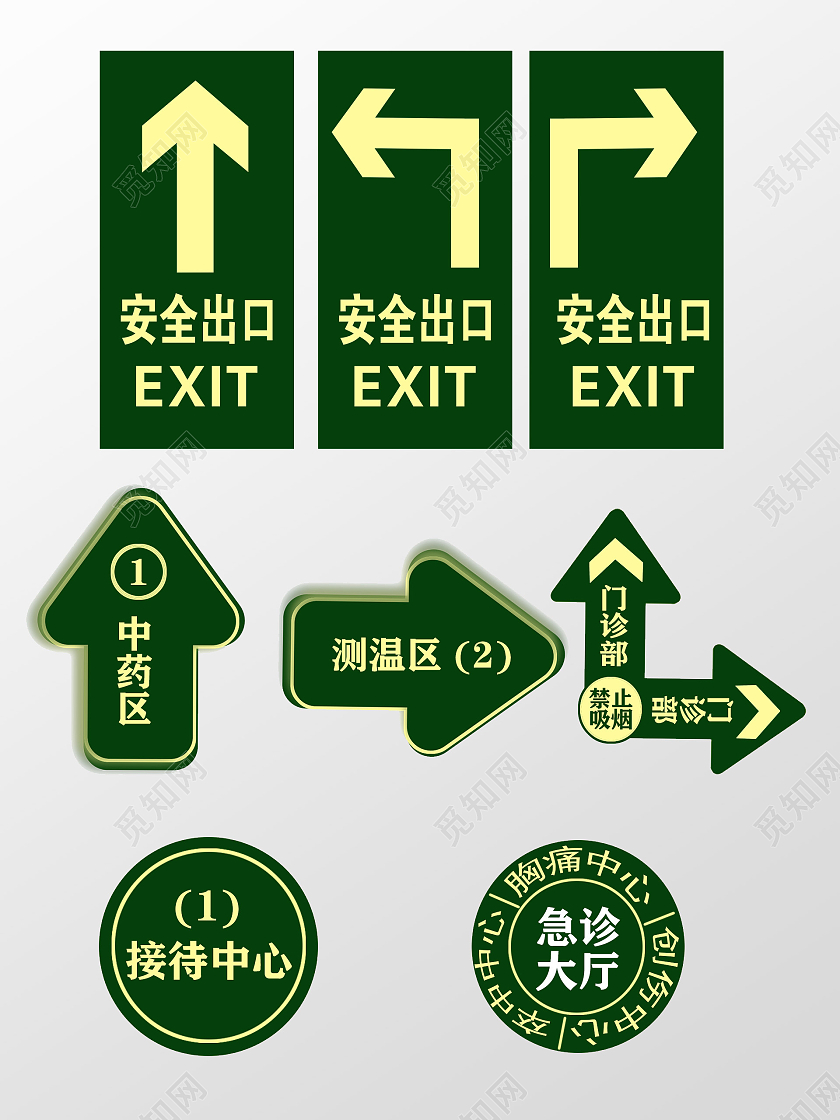 绿色箭头简约医院地贴方向鲜明指示