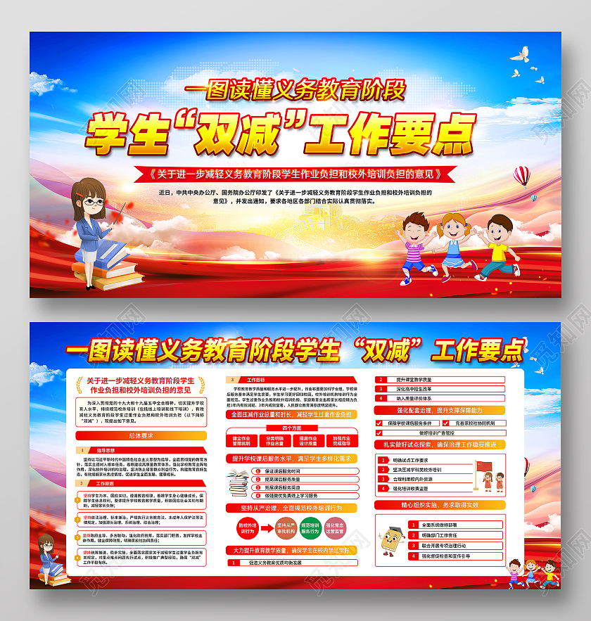 蓝色风格2021双减政策宣传栏双减宣传栏