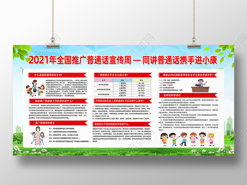 绿色简约2021年全国推广普通话宣传周普通话推广展板