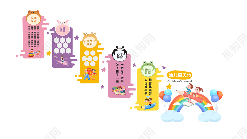 可爱彩色风格幼儿园园地走廊文化墙楼梯文化墙