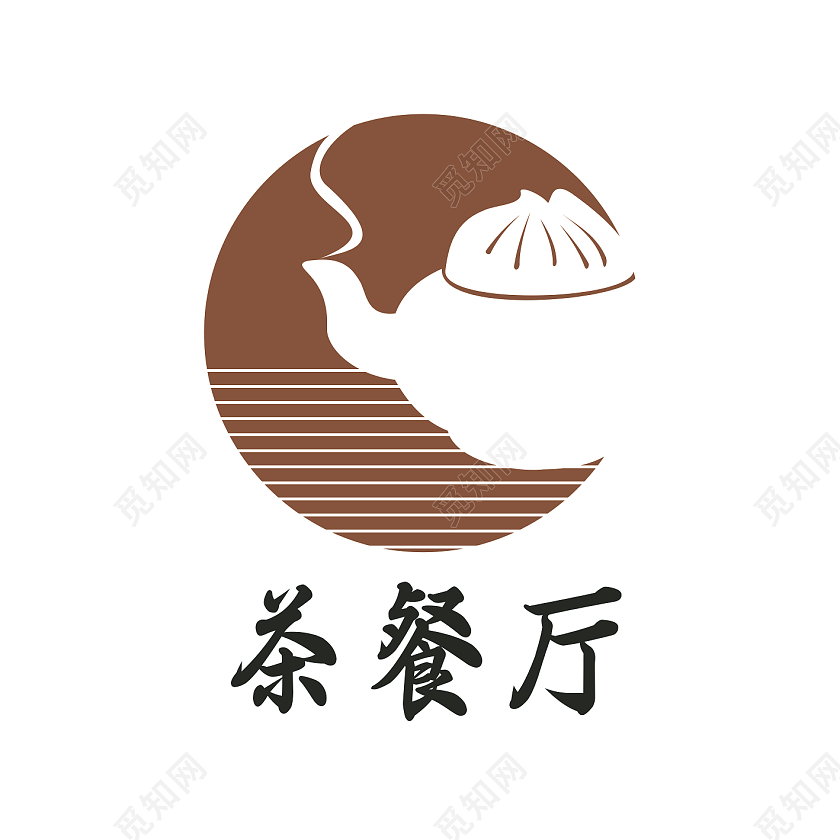 咖色茶壶包子倒影茶餐厅茶点喝茶点心餐饮logo
