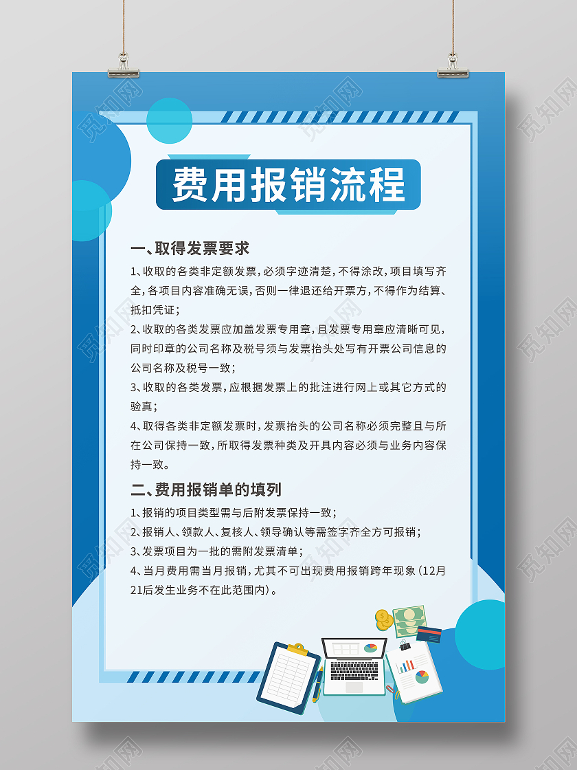 蓝色简约商务风格企业制度海报展板公司企业蓝色制度