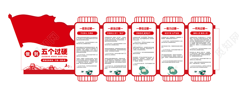 红色简约风做到五个过硬加强自身建设廉政文化墙设计五个过硬文化墙