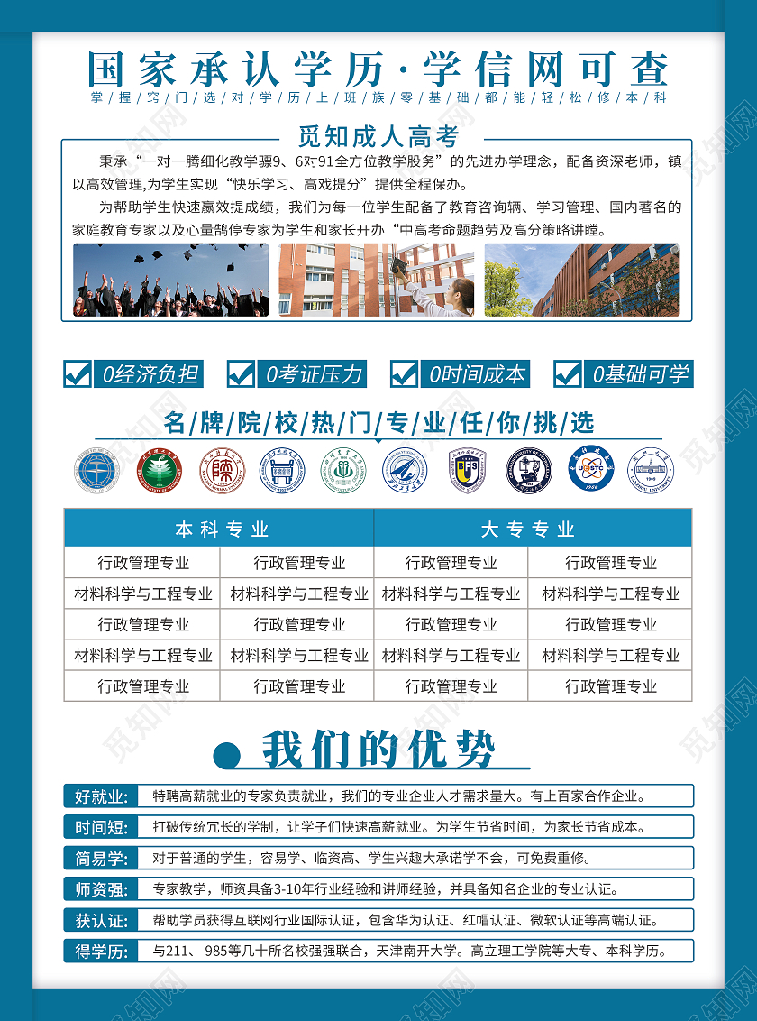 蓝绿色卡通2021成人高考招生简章宣传单
