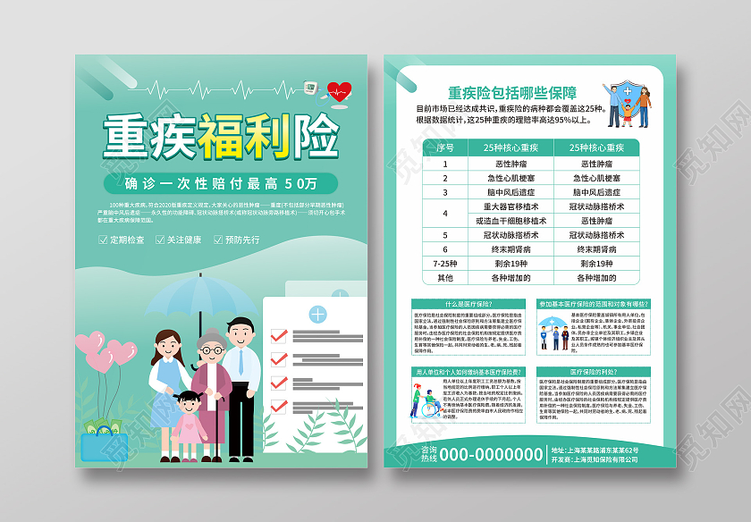 蓝色卡通医疗保险平安护航保险宣传单医疗保险单页