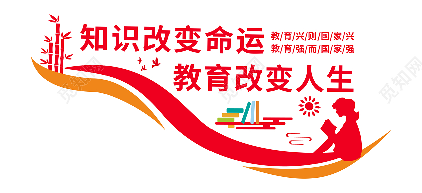 红色简约知识改变命运教育改变人生走廊文化墙楼梯文化墙