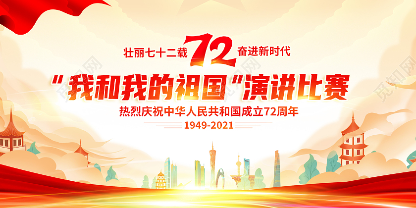 红色大气国庆我和我的祖国演讲比赛展板国庆节