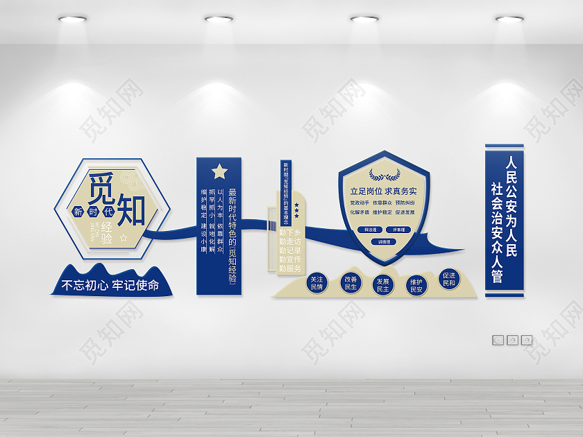 深蓝色简约风牢记使命不忘初心公安文化墙设计公安文化文化墙
