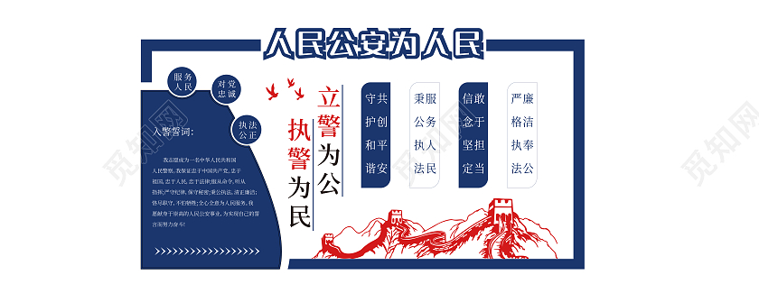 蓝色简约风人民公安为人民公安文化墙设计公安文化文化墙