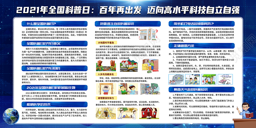蓝色科技风格2021年全国科普日宣传栏