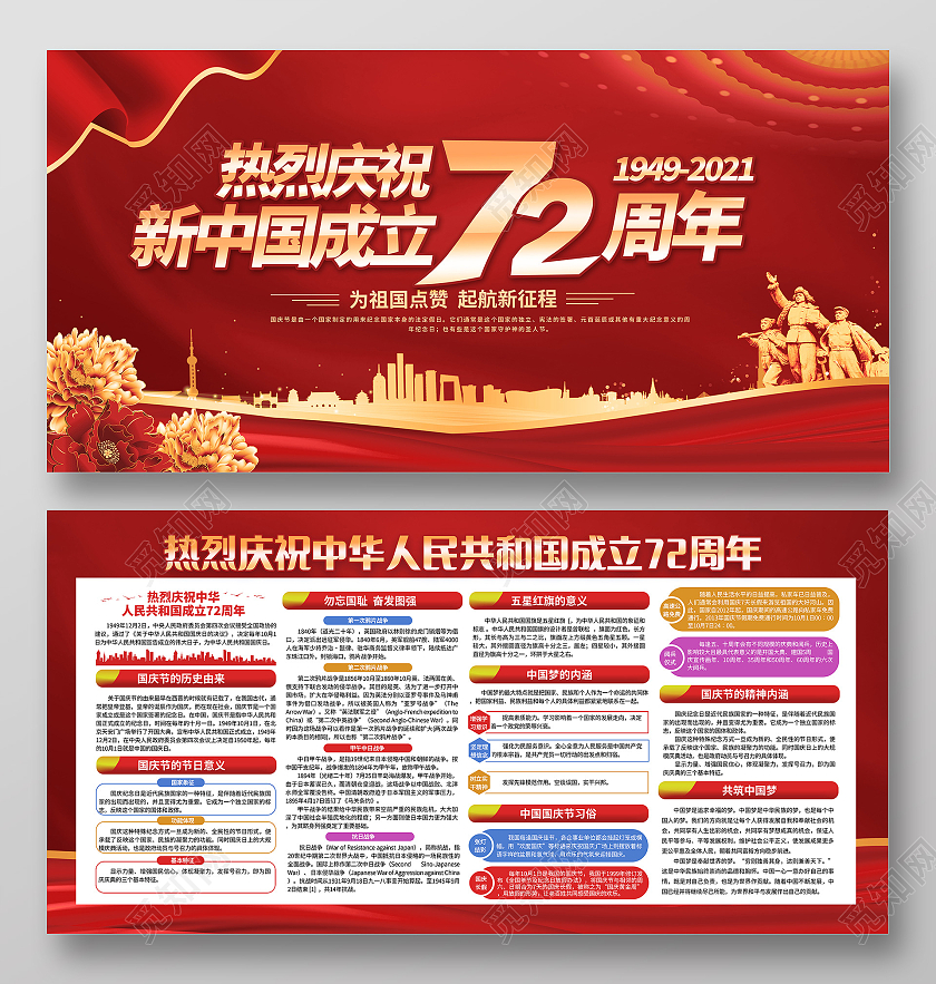 红色2021热烈庆祝72周年国庆节宣传栏国庆国庆宣传栏