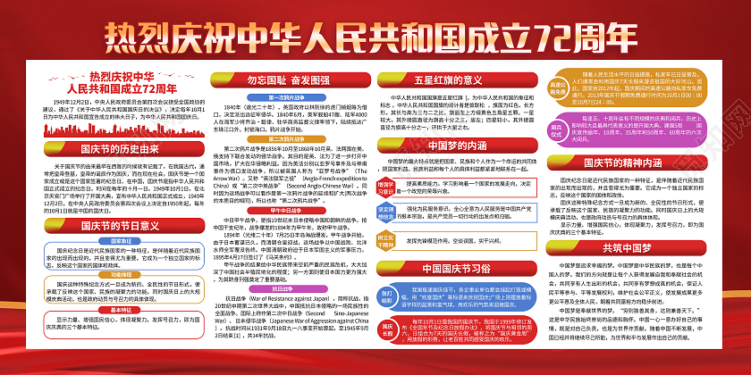 红色2021热烈庆祝72周年国庆节宣传栏国庆国庆宣传栏