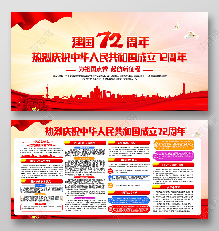 红色2021热烈庆祝72周年国庆节宣传栏国庆国庆宣传栏
