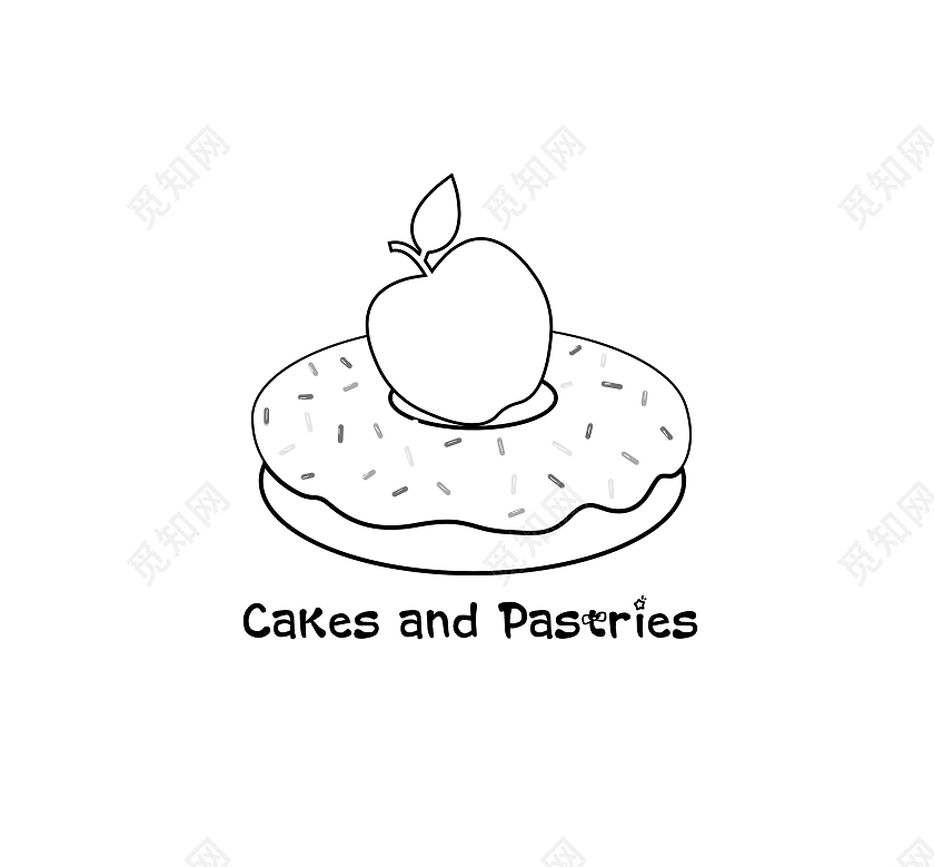 素描勾画处面包圈魅力用苹果点缀突出甜点甜品logo