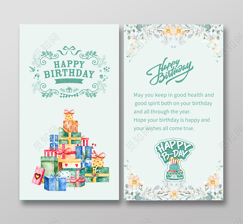 绿色简约小清新英文贺卡生日贺卡