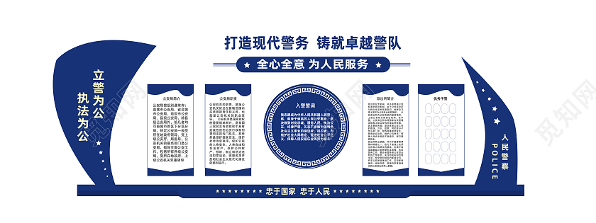 蓝色简约风打造现代警务铸就卓越警队公安文化墙设计公安文化文化墙