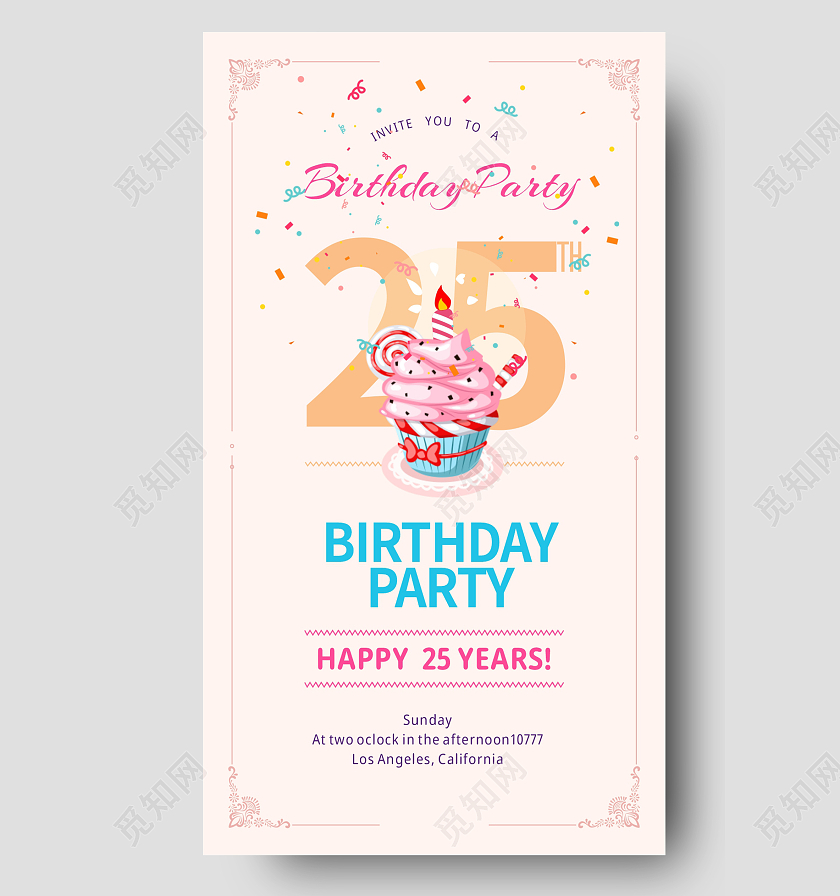 黄色玫瑰金英文生日贺卡彩带生日蛋糕欧式边框英文贺卡